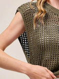SO ME Big Metal Button Front Openwork Sweater Vest - Rosa Apparel