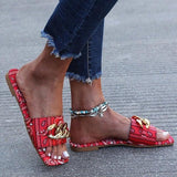 STEVVEX Gold Chain Square Toe Flat Slide Sandals ST85SH1104OIP