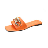 STEVVEX Gold Chain Square Toe Slide Sandals ST85SH2228RGI