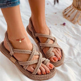 STEVVEX Women’s Braided Cross-Tied Beach Sandals ST85SH1245CRP
