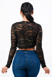 Sequence Lace, draped neckline, long sleeve, open front, cropped jacket. Lace shrug Evening bolero