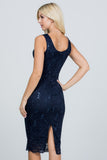 Sequin lace bottom scallop pencil dress with matching scallop