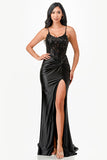 Sequin lace satin front twist long dress