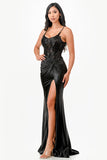 Sequin lace satin front twist long dress