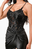 Sequin lace satin front twist long dress