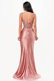 Sequin lace satin front twist long dress