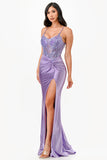 Sequin lace satin front twist long dress