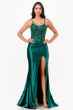 Sequin lace satin front twist long dress