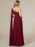 Shiny Sequin Chiffon One Shoulder Sleeveless Dresses - Rosa Apparel
