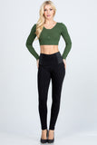 Side elastic nylon ponte high waist skinny pants