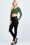 Side elastic nylon ponte high waist skinny pants