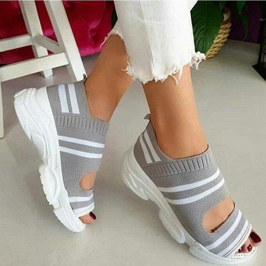 Stevvex Women's Elastic Strap Open Toe Platform Sandals ST85SH0451QWE