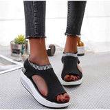 Stevvex Women's Elastic Strap Open Toe Platform Sandals ST85SH0451QWE