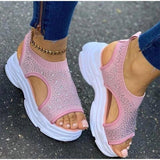 Stevvex Women's Elastic Strap Open Toe Platform Sandals ST85SH0451QWE