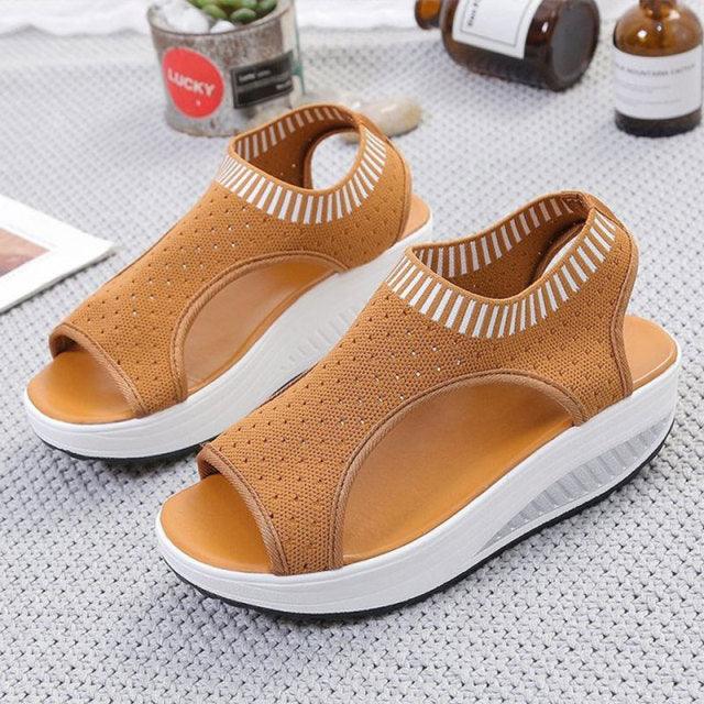 Stevvex Women's Elastic Strap Open Toe Platform Sandals ST85SH0451QWE