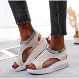 Stevvex Women's Elastic Strap Open Toe Platform Sandals ST85SH0451QWE