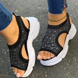 Stevvex Women's Elastic Strap Open Toe Platform Sandals ST85SH0451QWE