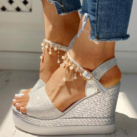 Stevvex Women's Sequined Platform Espadrille Sandals ST85SH5689HUG