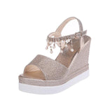 Stevvex Women's Sequined Platform Espadrille Sandals ST85SH5689HUG