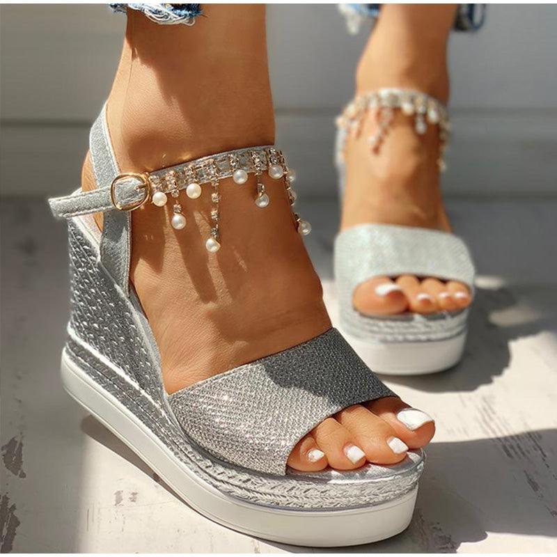 Stevvex Women's Sequined Platform Espadrille Sandals ST85SH5689HUG