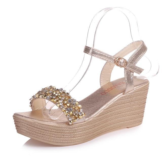 Stevvex Women's Sequined Platform Espadrille Sandals ST85SH5689HUG