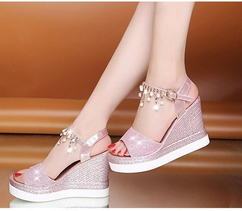 Stevvex Women's Sequined Platform Espadrille Sandals ST85SH5689HUG