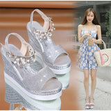 Stevvex Women's Sequined Platform Espadrille Sandals ST85SH5689HUG