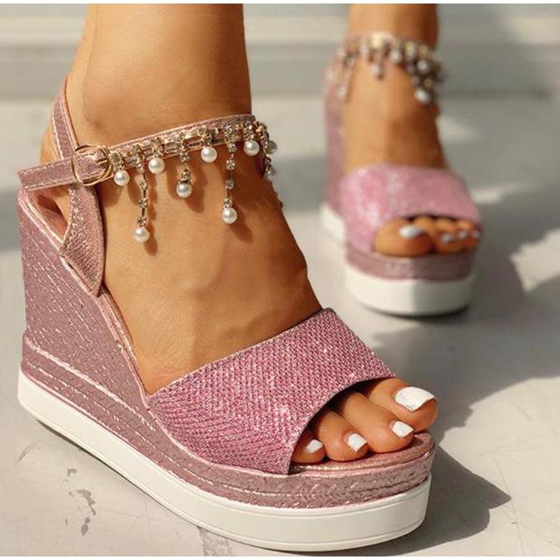 Stevvex Women's Sequined Platform Espadrille Sandals ST85SH5689HUG