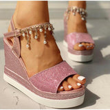 Stevvex Women's Sequined Platform Espadrille Sandals ST85SH5689HUG