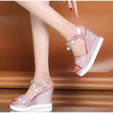 Stevvex Women's Sequined Platform Espadrille Sandals ST85SH5689HUG