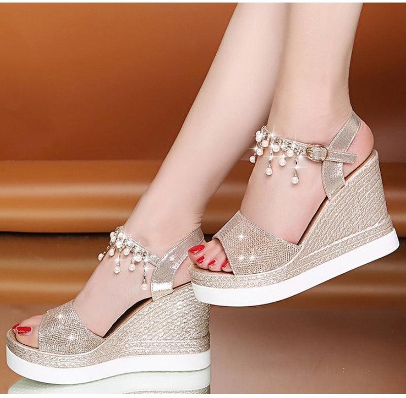 Stevvex Women's Sequined Platform Espadrille Sandals ST85SH5689HUG