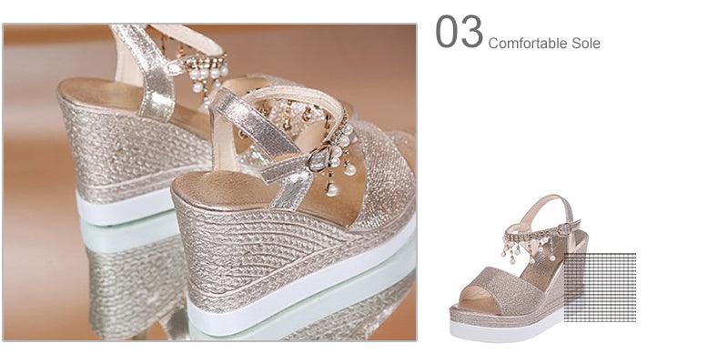 Stevvex Women's Sequined Platform Espadrille Sandals ST85SH5689HUG
