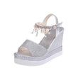 Stevvex Women's Sequined Platform Espadrille Sandals ST85SH5689HUG