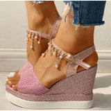 Stevvex Women's Sequined Platform Espadrille Sandals ST85SH5689HUG