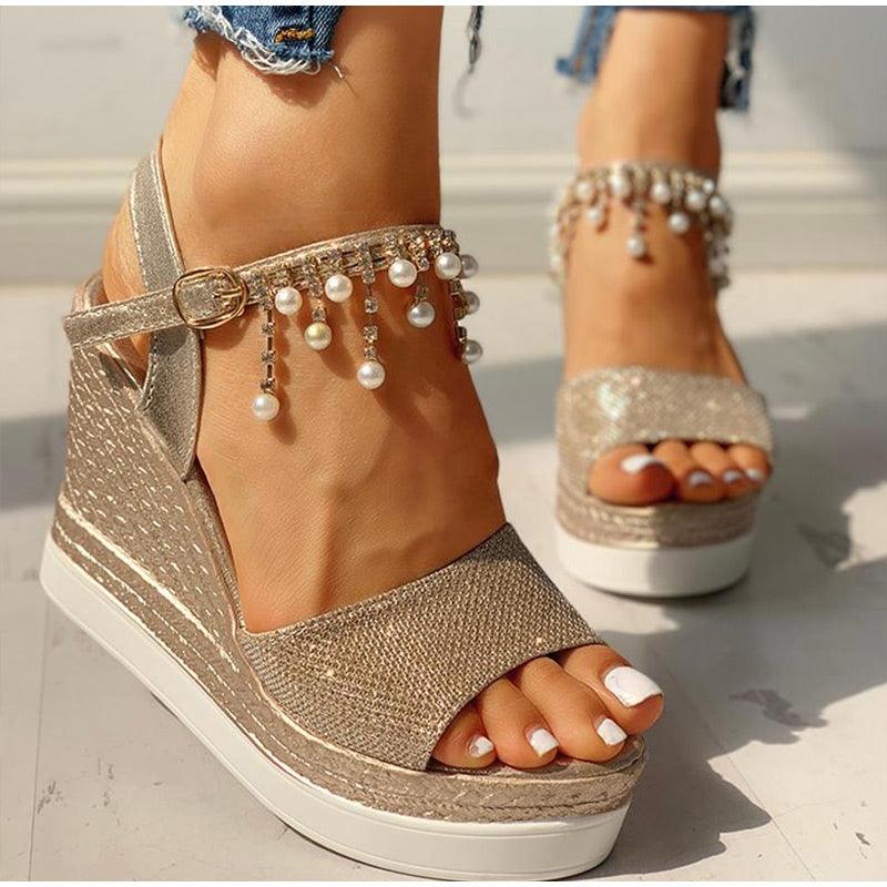 Stevvex Women's Sequined Platform Espadrille Sandals ST85SH5689HUG