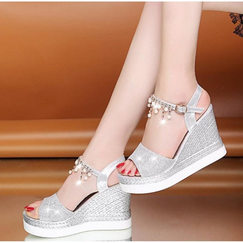 Stevvex Women's Sequined Platform Espadrille Sandals ST85SH5689HUG