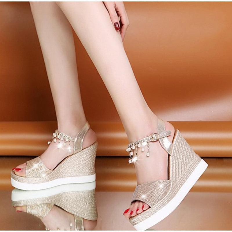 Stevvex Women's Sequined Platform Espadrille Sandals ST85SH5689HUG