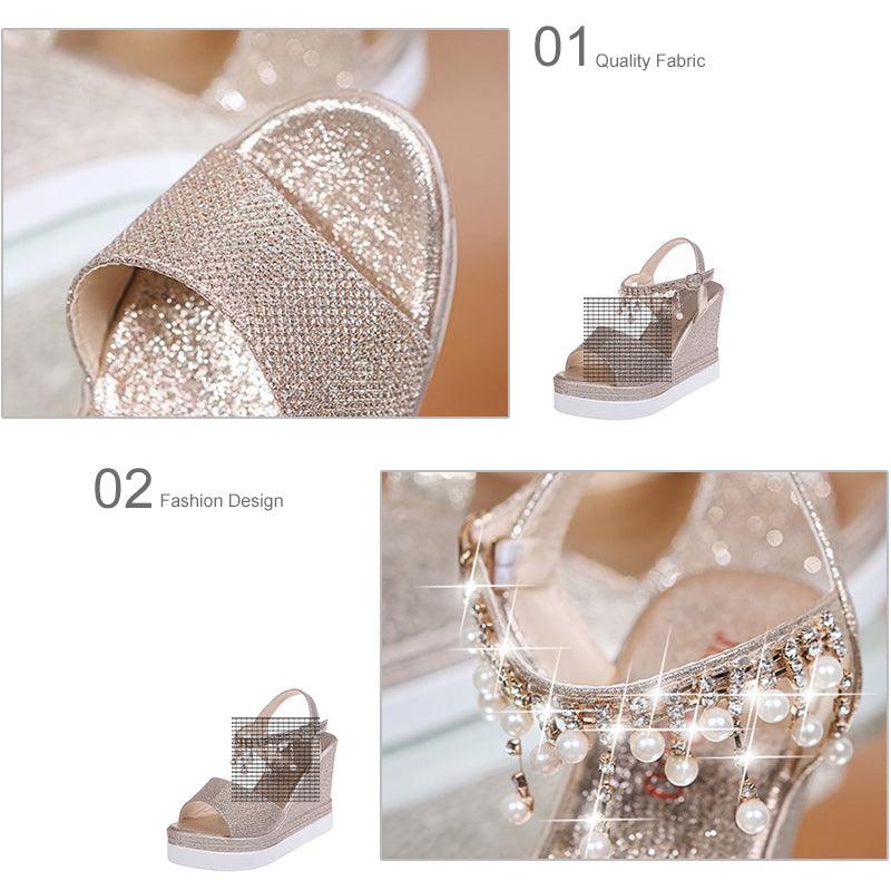 Stevvex Women's Sequined Platform Espadrille Sandals ST85SH5689HUG