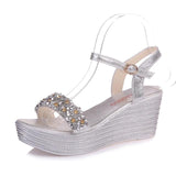 Stevvex Women's Sequined Platform Espadrille Sandals ST85SH5689HUG