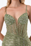 Sunburst Crystal beaded Vneck corset mermaid dress