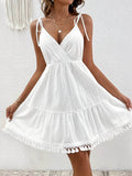 Surplice Summer Mini Dress with Tassel Hem - Rosa Apparel
