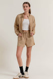 Tan Anorak Side Slit Workout Shorts - Rosa Apparel
