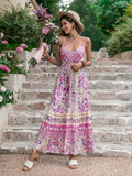 Tassel Printed V-Neck Maxi Dress - Rosa Apparel