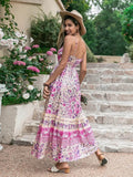 Tassel Printed V-Neck Maxi Dress - Rosa Apparel