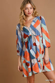 Umgee Abstract V-Neck Tiered Printed Dress - Rosa Apparel