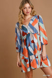Umgee Abstract V-Neck Tiered Printed Dress - Rosa Apparel