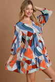 Umgee Abstract V-Neck Tiered Printed Dress - Rosa Apparel