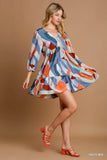Umgee Abstract V-Neck Tiered Printed Dress - Rosa Apparel