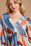 Umgee Abstract V-Neck Tiered Printed Dress - Rosa Apparel