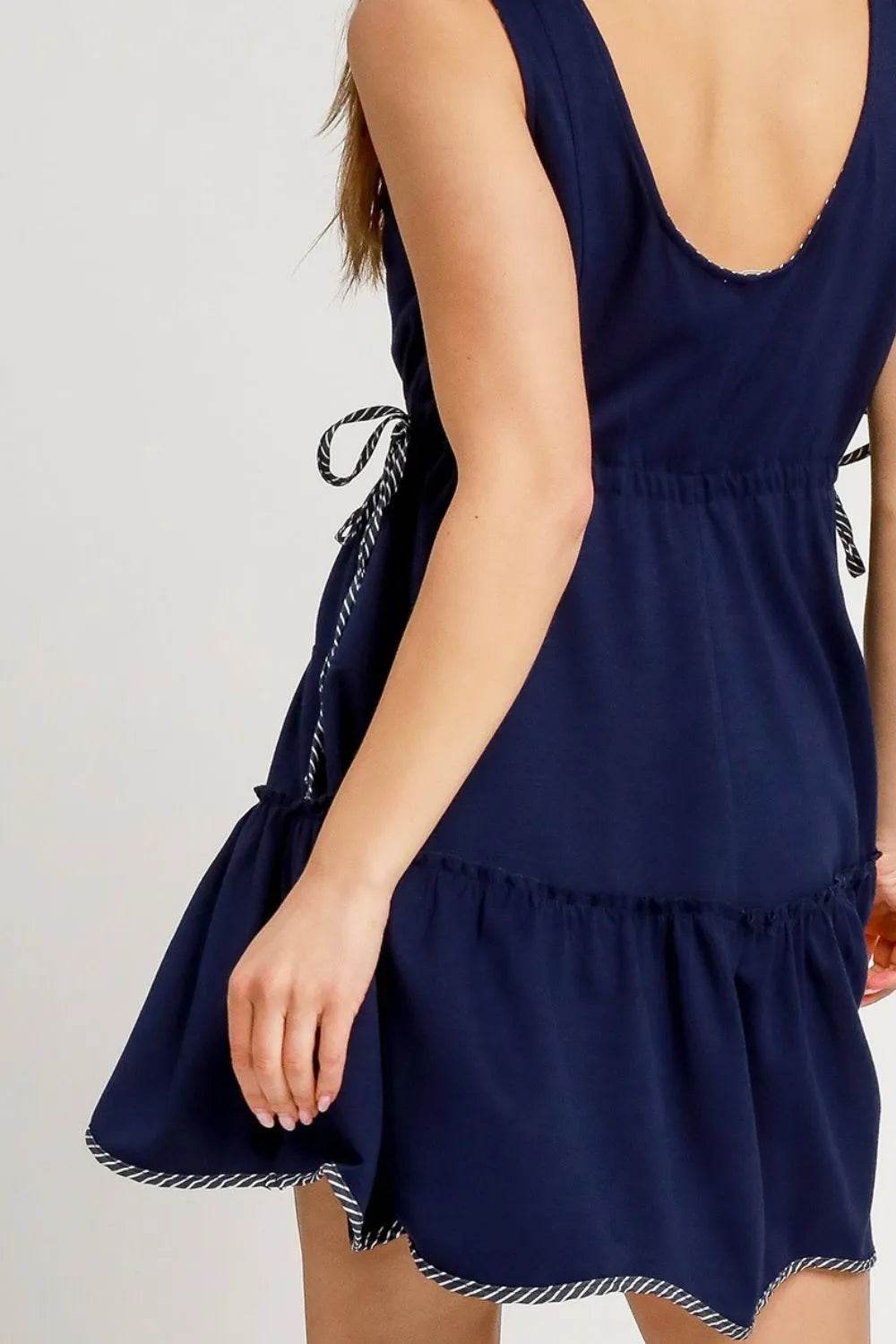 Umgee Frill Drawstring Waist Round Neck Mini Tank Dress - Rosa Apparel